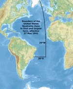 Map showing the final boundaries of the United States Atlantic Neutrality Zone that became effective 27 May 1941.