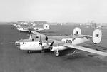 Royal Air Force Liberator Mark IIIs of No. 120 & No. 86 Squadrons lined up at Aldergrove, Northern Ireland, circa 1943. Note the ASV Mark II anti-submarine radar antennae.