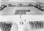 Air Vice Marshal Malcolm Henderson taking salute from Squadron Leader H. B. Harries, RAF College, Cranwell, Lincolnshire, England, United Kingdom, 1940s