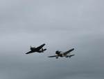 TBF Avenger torpedo bomber and D3A1 replica dive bomber in flight, Reading Regional Airport, Pennsylvania, United States, 3 Jun 2018