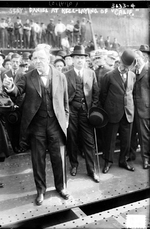 US Secretary of the Navy Josephus Daniels at the keel laying  ceremony of battleship California (future New Mexico), New York Navy Yard, Brooklyn, New York, United States, 14 Oct 1915