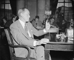 Works Progress Administration head Harry Hopkins speaking to the Senate Unemployment and Relief Committee regarding an expansion of Federal Works Program and Social Security Aids, Capitol Building, Washington, United States, 8 Apr 1938