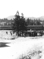 US troops resting on the California-Nevada state line en route toward Camp Carson in Colorado, United States, 1943