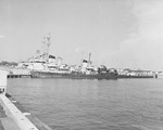 At the United States Naval Academy’s centennial exhibition, the captured U-505 and torpedo boat T35 are on display as war trophies, Annapolis, Maryland, United States, Oct 1945