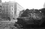 ISU-152 self-propelled gun at the intersection of Üllői Street and József Boulevard, Budapest, Hungary, 30 Oct 1956, photo 1 of 4