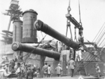 Installation of 14-inch guns, No. 3 turret, Hyuga, 1917-1918