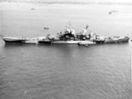 Battleship USS Missouri at anchor in Gravesend Bay, New York, United States, 30 Jul 1944. Note Measure 32, Design 22D paint scheme.