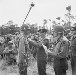 Bernard Montgomery bestowing the British Distinguished Service Order on Maxwell Taylor of the American 101st Airborne Division, Blay, Normandy, France, 7 Jul 1944.