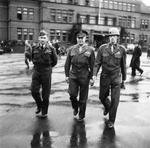 Air Chief Marshal Arthur Tedder with Supreme Allied Commander Dwight Eisenhower and General William Simpson arriving at a command conference, 8 Dec 1944.