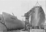 Steiermark (left; later renamed Kormoran) and Prinz Eugen (right) under construction at the Germaniawerft yard, Kiel, Germany, 1936-1938