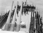 Commissioning ceremonies aboard the cruiser Northampton at the Bethlehem Steel Fore River Shipyard in Quincy, Massachusetts, United States, 17 May 1930. Note the senior officers in their cocked hats.