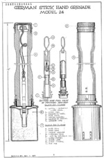 United States Army diagram of the German Model 24 Stielhandgranate “Potato Masher” hand grenade dated 7 Mar 1944.