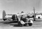 Leading Aircraftwoman Lilian Yule tractoring a Avro Lancaster B Mark III bomber of No. 49 Squadron RAF to its dispersal slot at RAF Fiskerton, Lincolnshire, England, United Kingdom, 1942-1944; this bomber, DV238, was later lost during a raid on Berlin, Germany during the night of 16-17 Dec 1944 with No. 44 Squadron RAF