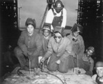 Female African-American Welders Alivia Scott, Hattie Carpenter, Flossie Burtos, and another unidentified worker working on the Liberty ship SS George Washington Carver, Kaiser Richmond No. 1 Yard, Richmond, California, United States, Apr 1943