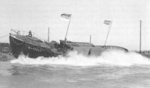 Launching of the fisheries research vessel Makrele, Unterweser shipyard, Bremerhaven, Germany, 1936