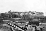 A warship near completion in the horizontal slip at F. Schichau Danzig shipyard, Danzig, 1874; the shipyard stopped using this slip sometime after WW1