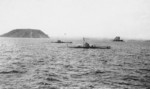 USS S-43 (foreground), USS S-44 (left center background), and other ships in Balboa Harbor, Panama Canal Zone, 1920s