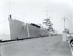 Cruiser St. Louis moored at Pier 7 at the Naval Operating Base in Norfolk, Virginia, United States 19 May 1939 prior to her commissioning ceremony.