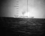 Properly marked Japanese hospital ship Asahi Maru as seen through the periscope of Gato-class submarine USS Silversides south of Truk Atoll, Caroline Islands, 4 Jan 1943.