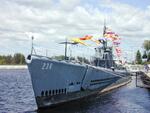 Museum ship and National Landmark Gato-class submarine Silversides in full dress for the United States Navy’s Submarine Centennial at Muskegon, Michigan, United States, 3 June 2000.