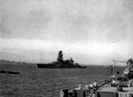 Japanese battleship Nagato seen from seen from the deck of battleship USS Massachusetts, Yokosuka, Japan, Sep 1945