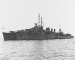 USS DD-224 during her recommissioning ceremony, near Kure, Japan, 29 Oct 1945; note USS Compton in background