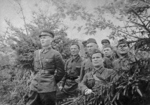 Ivan Konev, Mikhail Sholokhov, Alexander Fadeyev, Petrov, and others, Smolensk, Russia, circa Aug 1941