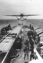 Do 18 aircraft taking off from a seaplane tender, circa late 1930s