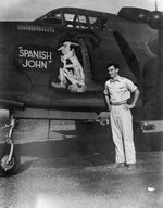 USAAF 3rd Bomb Group airman posing alongside of the nose art of A-20 Havoc aircraft 