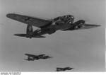 German He 111 bombers of Kampfgeschwader 1 in flight, France, summer 1940, photo 1 of 3