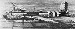 A captured He 177 A-5 with British markings in flight near Farnborough Airfield, Hampshire, England, United Kingdom, Sep 1944