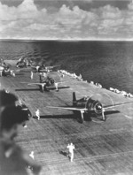 F6F Hellcat aircraft of Fighting Squadron 8 warm up on USS Intrepid