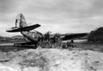 Captured US SB2C Helldiver aircraft painted and deployed as a decoy aircraft, Yokosuka naval airfield, Japan, late 1945