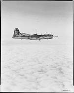 Superfortress flying above clouds, Korea, Jan 1951