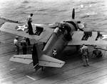 Wildcat of VF-6 testing out machine guns aboard USS Enterprise, 10 Apr 1942