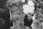 Aerial view of Kiska, Aleutian Islands, US Territory of Alaska during American bombing, 10 Aug 1943, photo 1 of 2