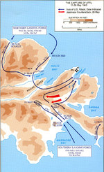 Map depicting the American operations on Attu Island, Aleutian Islands, US Territory of Alaska, 11-30 May 1945