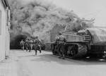 US 55th Armored Infantry Battalion men and US 22nd Tank Battalion tank in Wernberg, Bayreuth, Germany, 22 Apr 1945