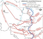 Map noting the objective of and actual ground gained during the German Arennes Offensive, 16-26 Dec 1944