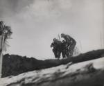 Injured US Marine being carried by fellow Marines, Tarawa, Gilbert Islands, Nov 1943