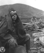 Wounded German prisoner of war near the Volturno River, Italy, 17 Oct 1943