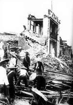 A bombed-out building in Qiankou, Henan, China, circa May-Jun 1938