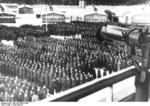 Prisoners of Sachsenhausen concentration camp lining up for roll call, Oranienburg, Germany, 1936, photo 1 of 3