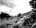 African-American troops of the US Army engaging Germans three miles north of Lucca, Italy, 7 Sep 1944; note the bazooka in firing position