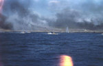 LVTs underway off an Iwo Jima beach currently under bombardment, 19 Feb 1945