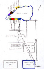 Diagram of Iwo Jima invasion beaches with lines of approach used by boats from APA Sanborn drawn by Lieutenant Commander Howard W. Whalen after WW2