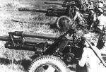 Soviet ZIS-3 76.2mm divisional guns deployed in anti-tank roles at the Battle of Kursk, Russia, Jul 1943