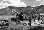 US Marine Corps 155mm rifle on White Beach, Agat Beachhead, Guam, Mariana Islands, circa 21-27 Jul 1944