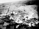 American carrier planes attacking Ushi point airfield, Tinian, Mariana Islands, Jul 1944