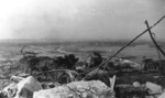 US Marine Corps Sergeant William Swisher operating a motion picture camera in the field on Guam, 1944